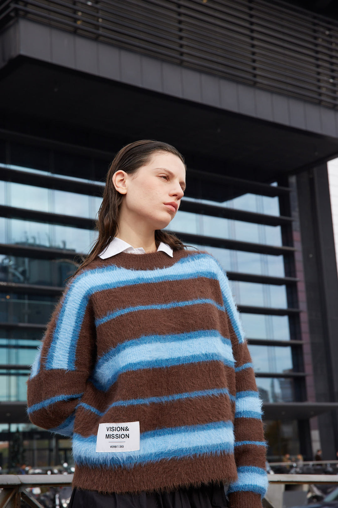 KNITWEAR BOXY STRIPES 'VISION & MISSION' | brown and blue