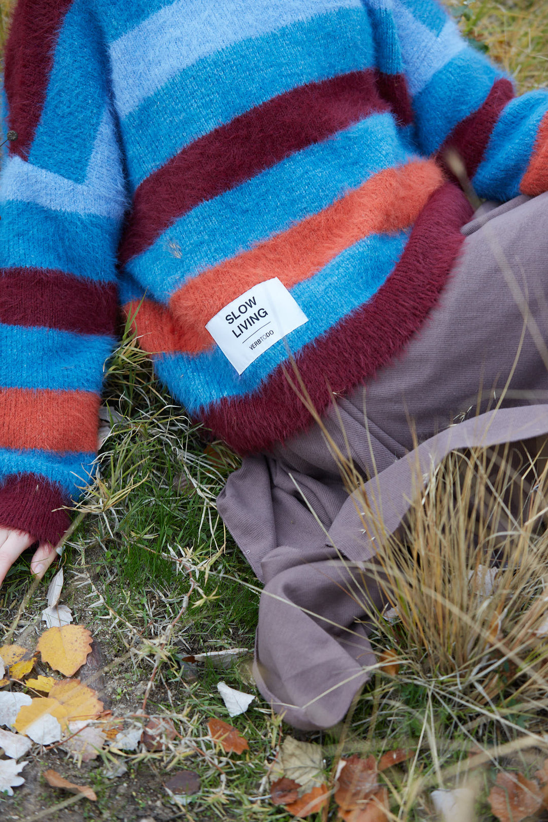 KNITWEAR BOXY STRIPES 'SLOW LIVING' - blue and burgundy mix