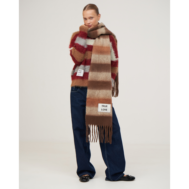 KNITWEAR BOXY STRIPES 'TRUE LOVE' | beige and burdeos mix