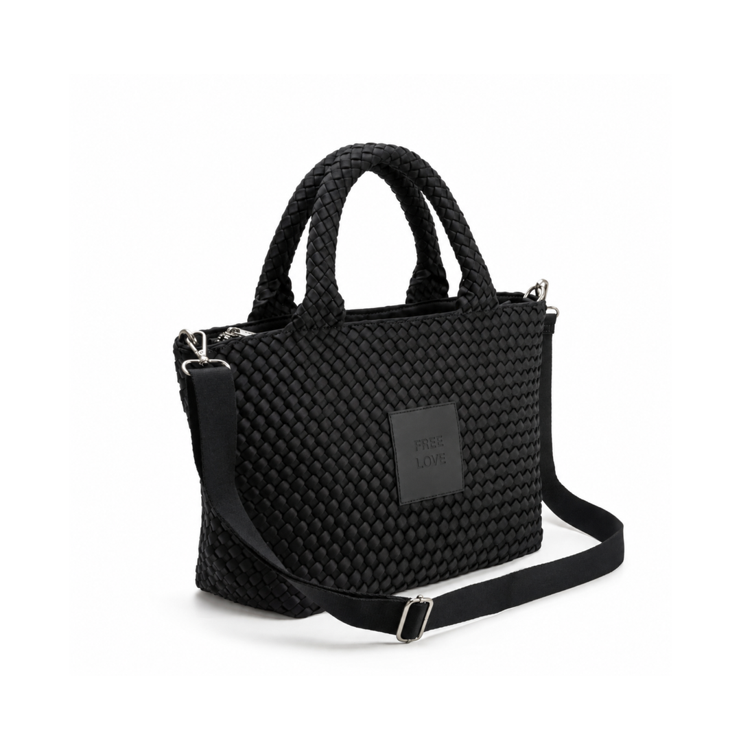 Borsa media in neoprene 'FREE LOVE' tinta unita - nero