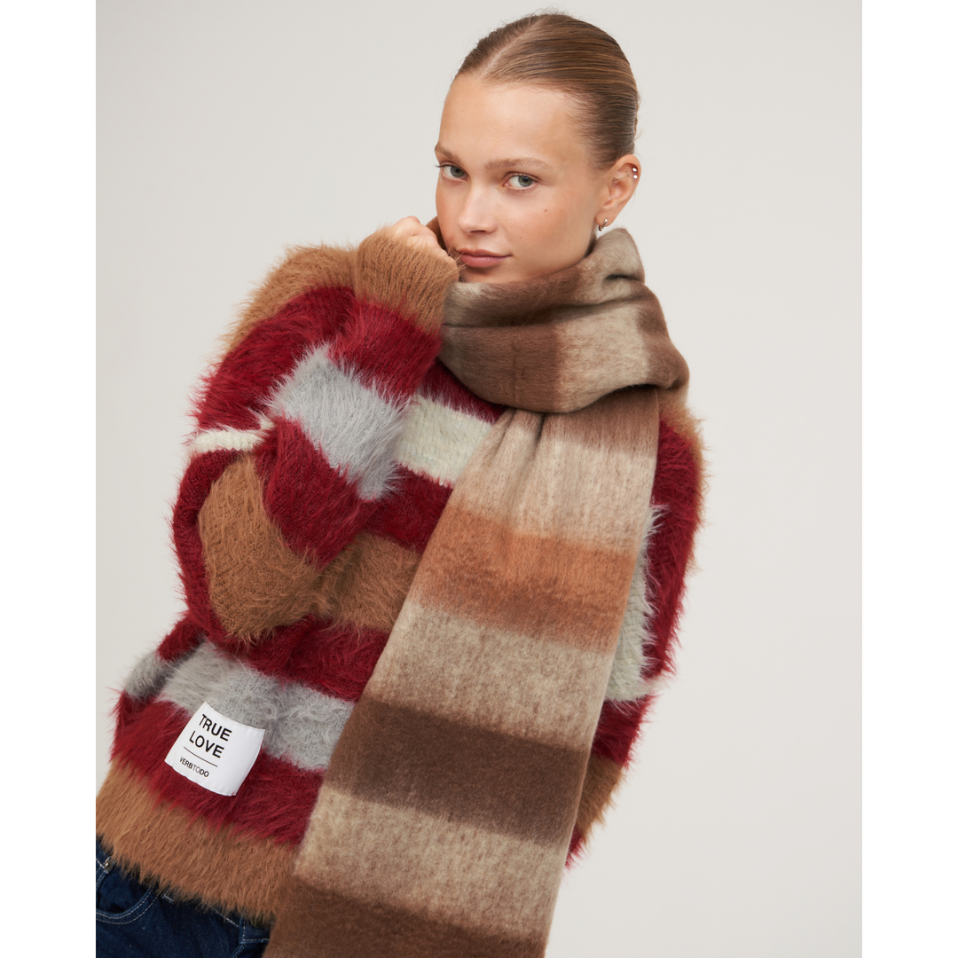 KNITWEAR BOXY STRIPES 'TRUE LOVE' | beige and burdeos mix