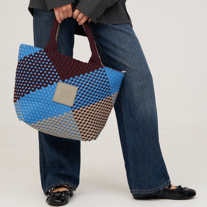 GRAND SAC en néoprène 'JUST MOVE' ton mixte - bleu & bordeaux & gris clair