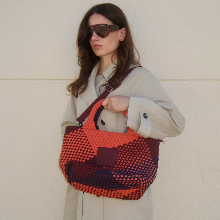 Neoprene LARGE BAG 'VISION & MISSION' mixed color - navy blue & burgundy & orange