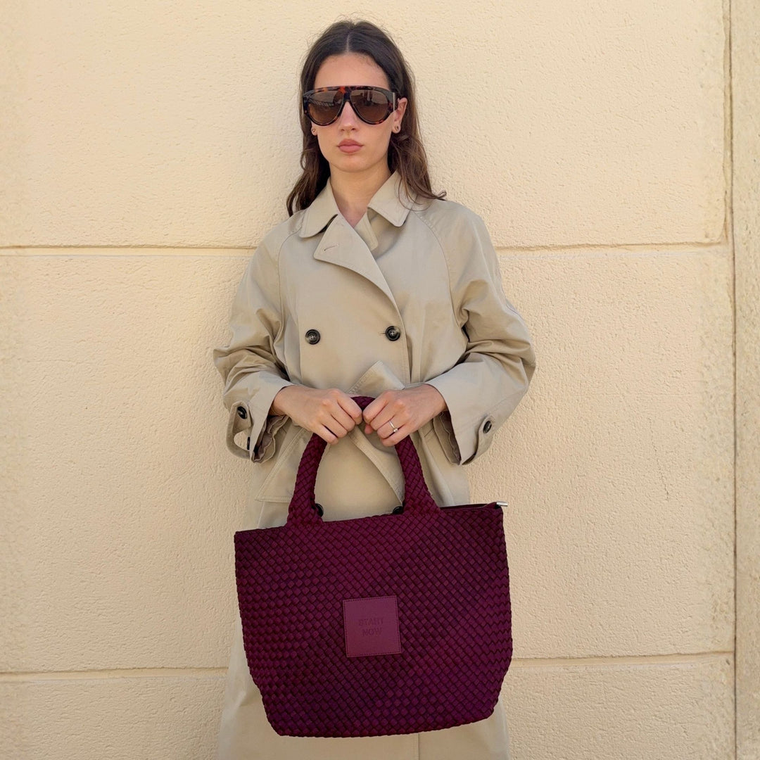 Neoprene LARGE BAG 'START NOW' two-tone burgundy and wine