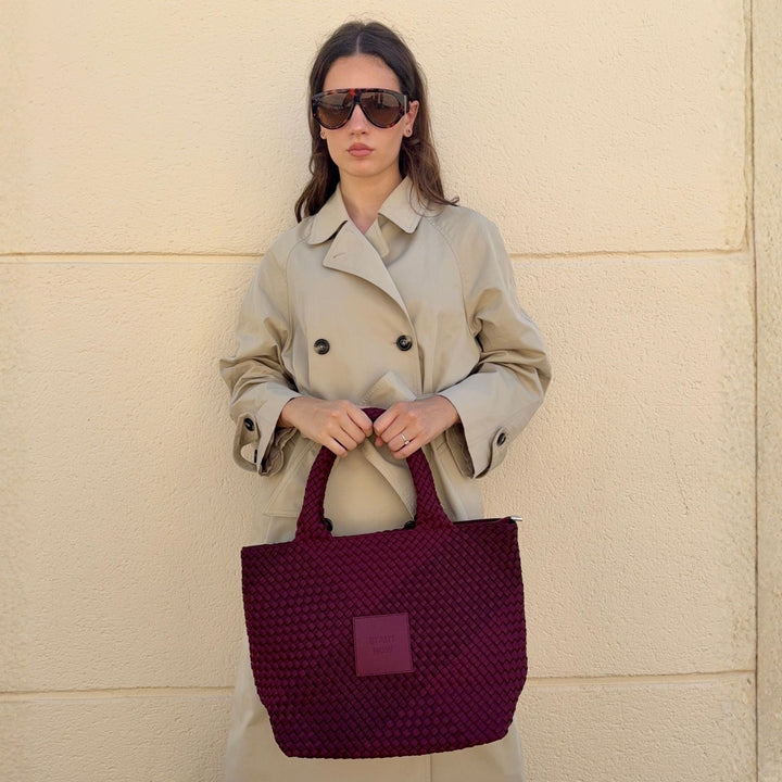 Neoprene LARGE BAG 'START NOW' two-tone burgundy and wine