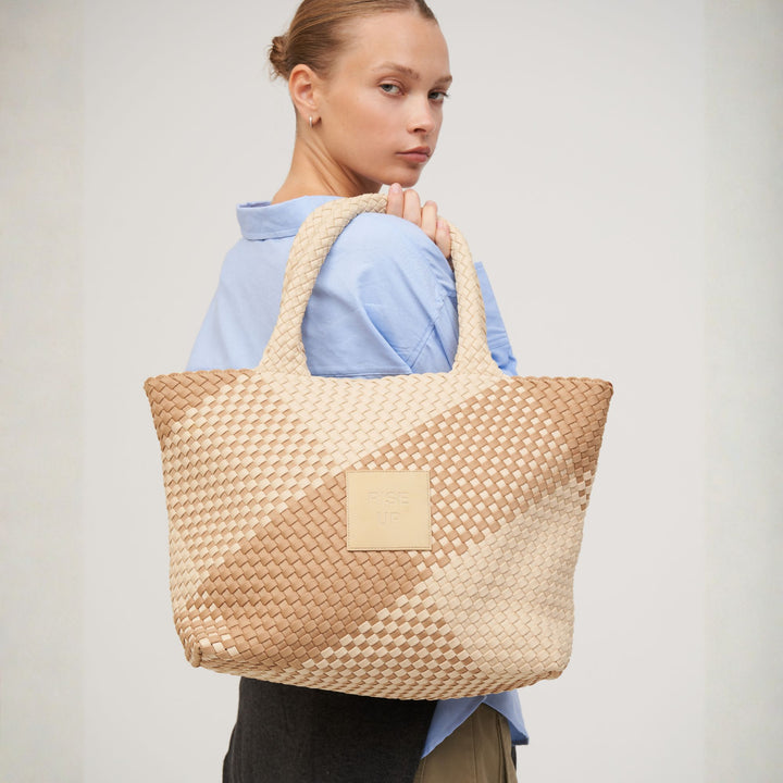 Borsa grande in neoprene 'RISE UP' bicolore beige