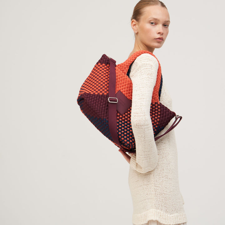 Borsa media in neoprene 'VISION & MISSION' tono misto - blu navy & bordeaux & arancione