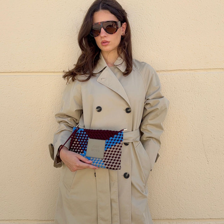 Neoprene Clutch Bag 'Just Move' Mixed Colors - Blue & Burgundy & Light Gray