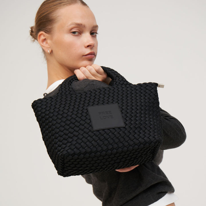 Borsa piccola in neoprene 'FREE LOVE' tinta unita - nero