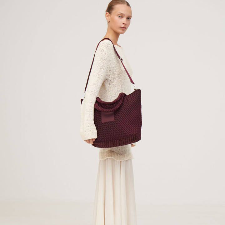 Neoprene LARGE BAG 'START NOW' two-tone burgundy and wine