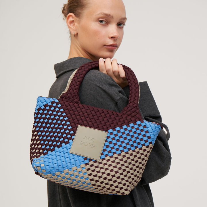 Borsa piccola in neoprene 'JUST MOVE' tono misto - blu & bordeaux & grigio chiaro