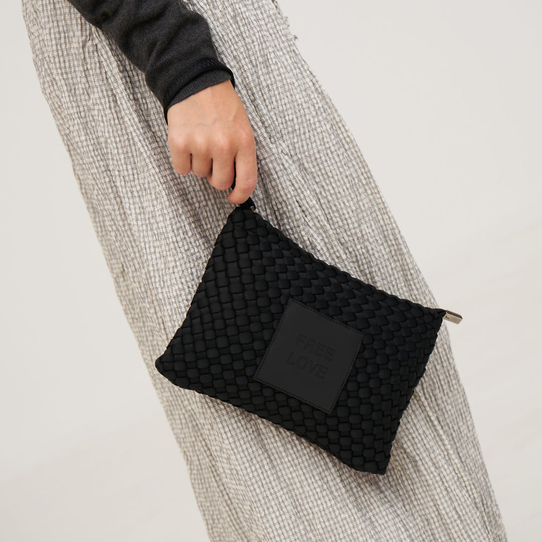 Pochette in neoprene 'FREE LOVE' tinta unita - nero
