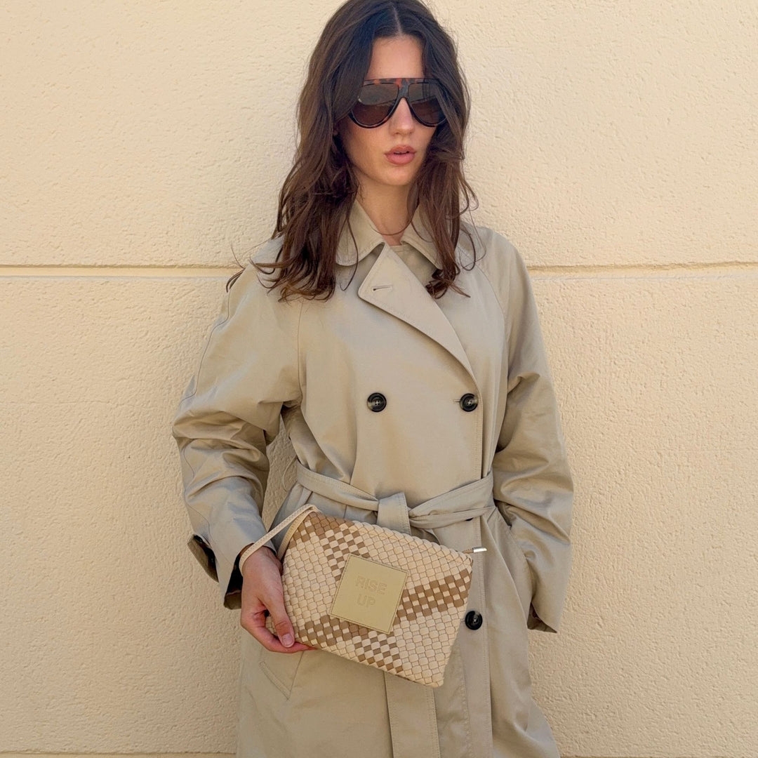 Neoprene Clutch Bag 'Rise Up' Two-Tone Beige
