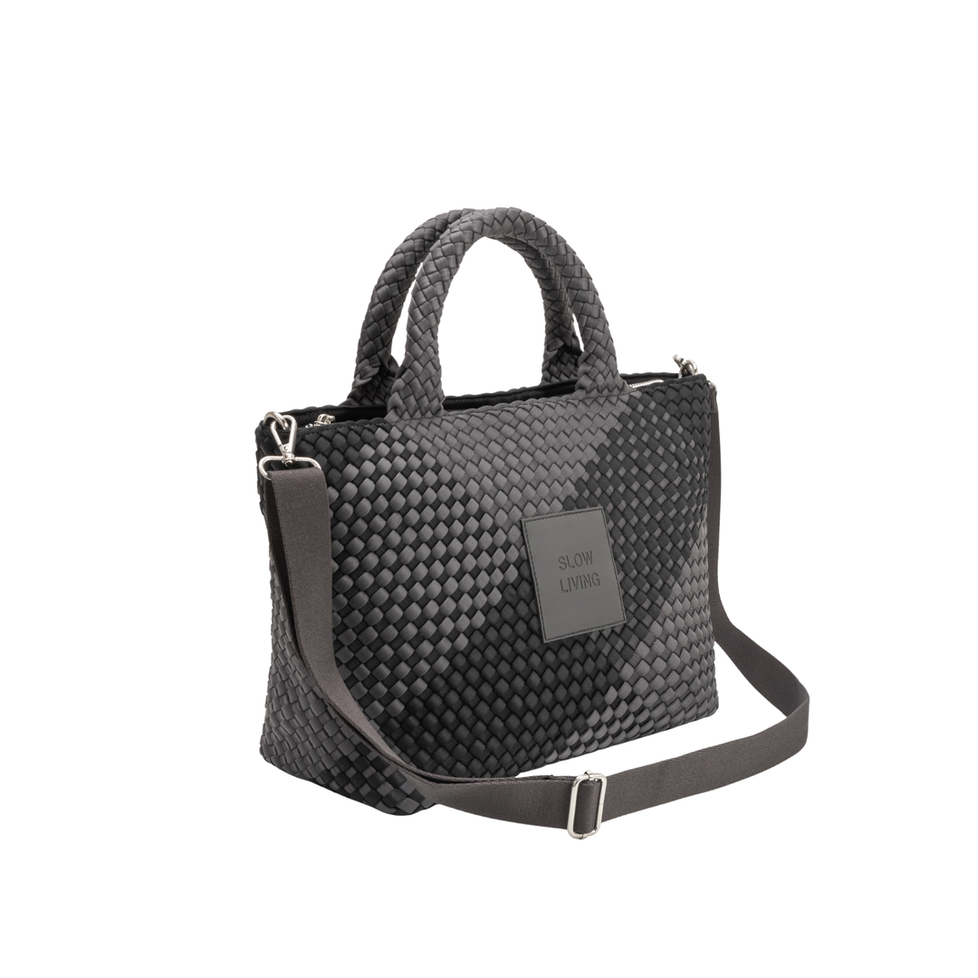 SAC MOYEN en néoprène 'SLOW LIVING' bicolore gris et noir