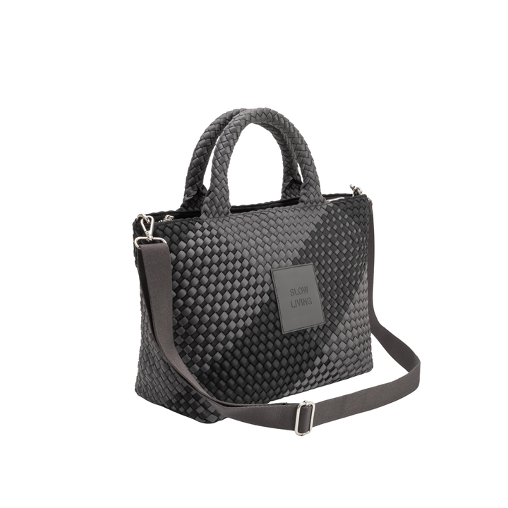 SAC MOYEN en néoprène 'SLOW LIVING' bicolore gris et noir