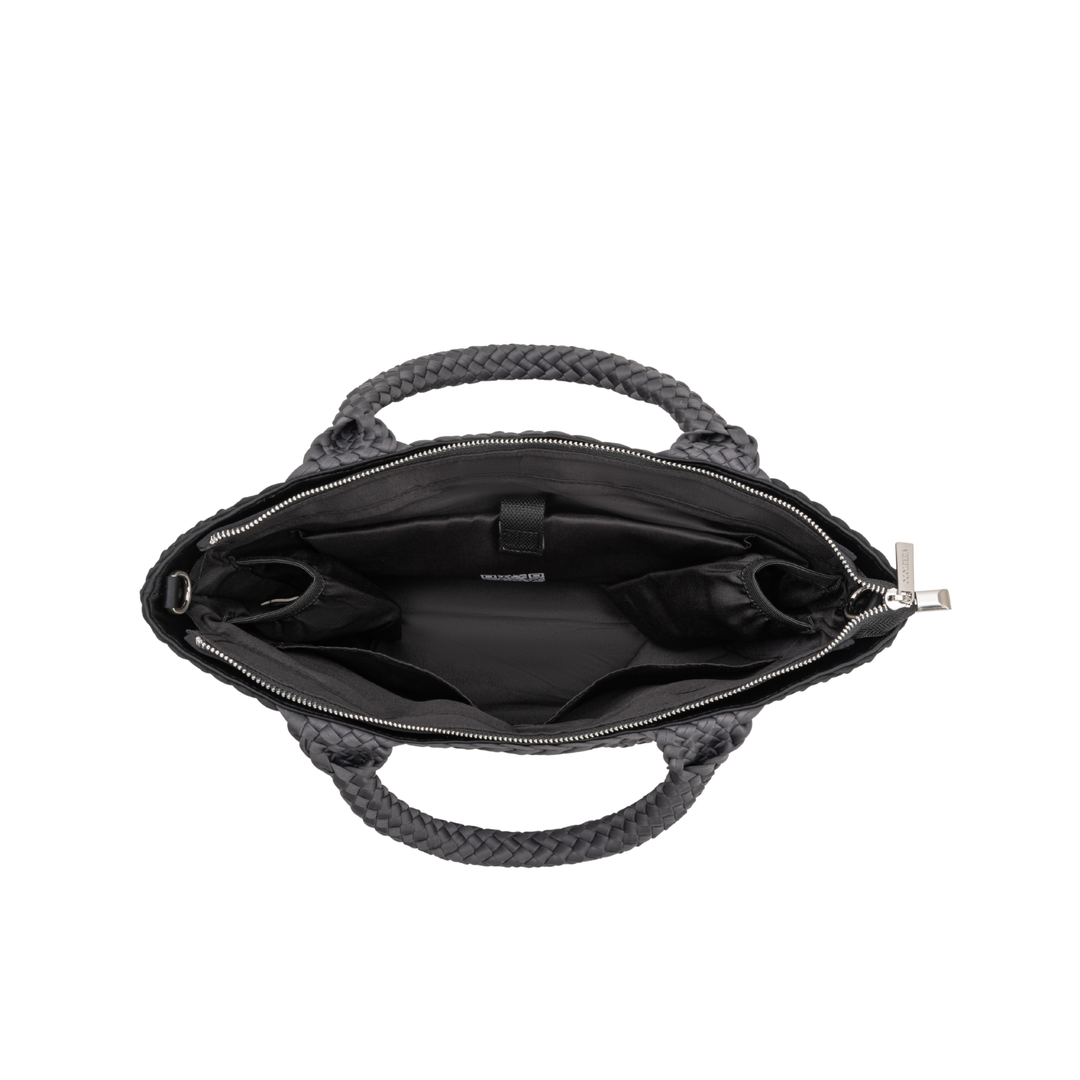 SAC MOYEN en néoprène 'SLOW LIVING' bicolore gris et noir