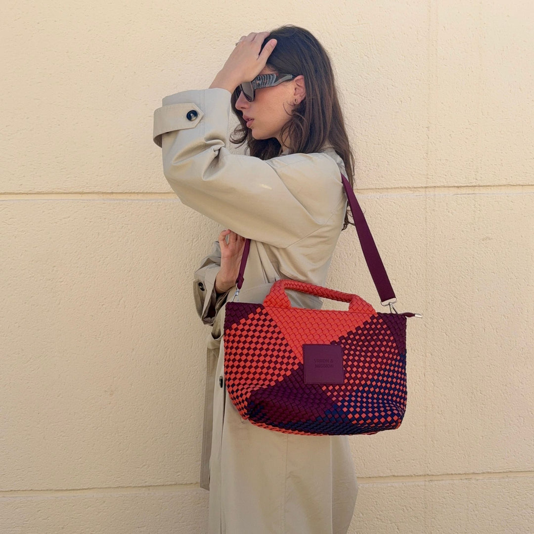 Neoprene LARGE BAG 'VISION & MISSION' mixed color - navy blue & burgundy & orange