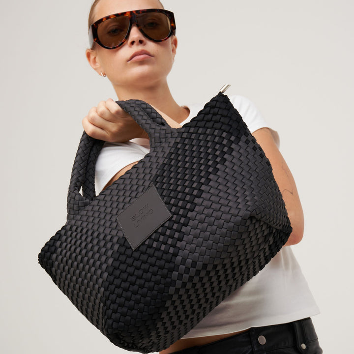 SAC MOYEN en néoprène 'SLOW LIVING' bicolore gris et noir