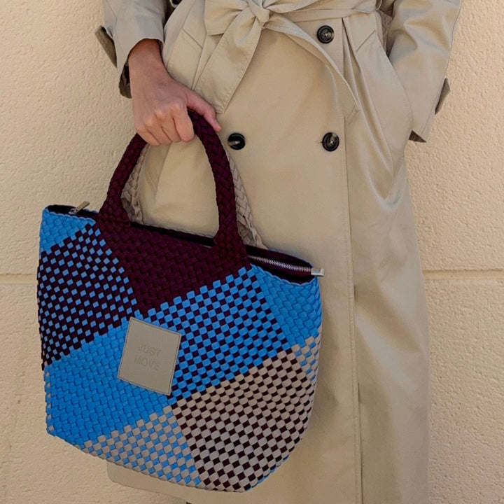Neoprene MEDIUM BAG 'JUST MOVE' mixed tones - blue & burgundy & light gray