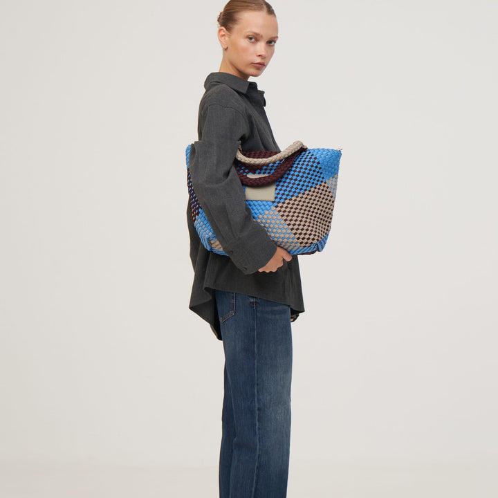 GRAND SAC en néoprène 'JUST MOVE' ton mixte - bleu & bordeaux & gris clair