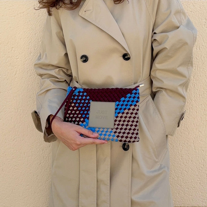 Neoprene Clutch Bag 'Just Move' Mixed Colors - Blue & Burgundy & Light Gray