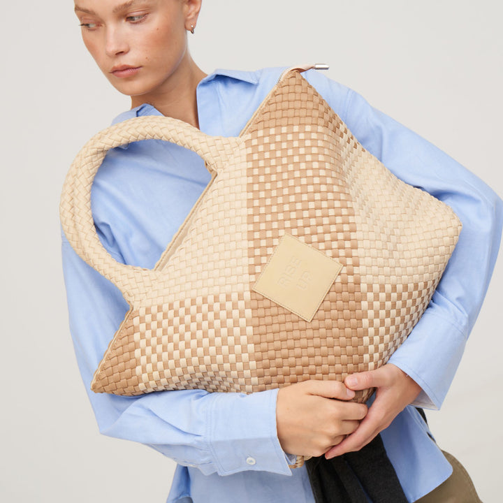 Borsa grande in neoprene 'RISE UP' bicolore beige