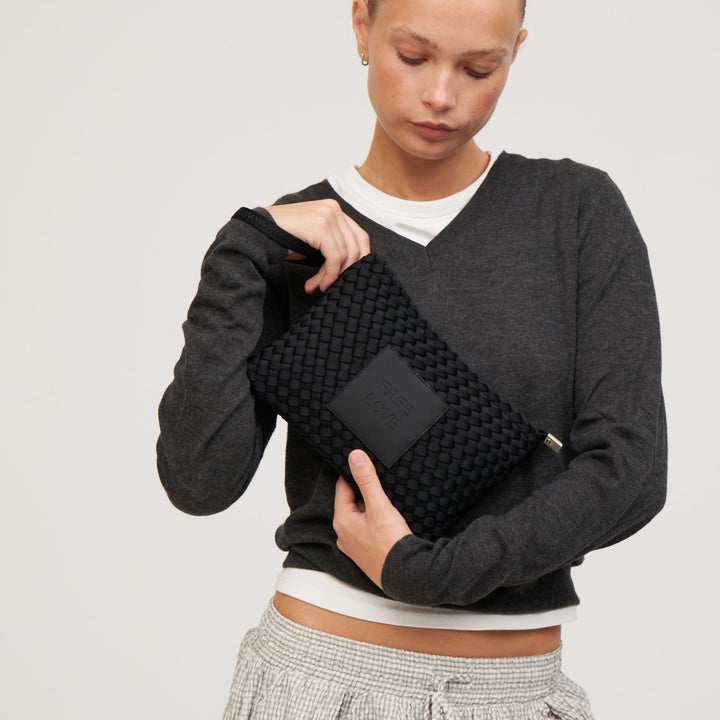 Pochette in neoprene 'FREE LOVE' tinta unita - nero