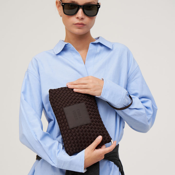 Pochette in neoprene 'CHILL VIBES' tinta unita - marrone