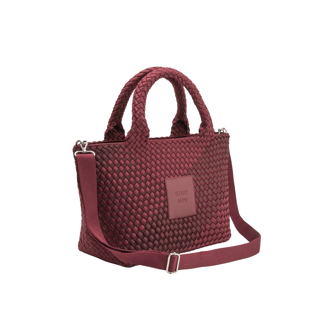 Borsa media in neoprene 'START NOW' bicolore bordeaux e vino