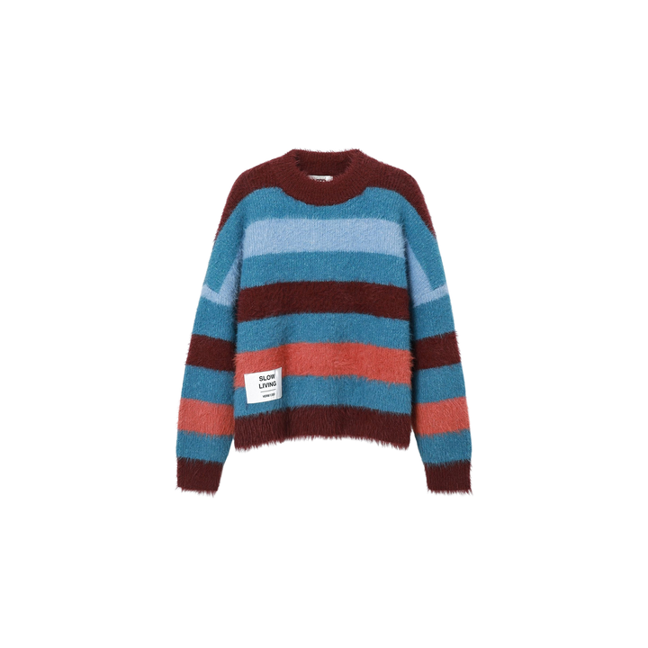 KNITWEAR BOXY STRIPES 'SLOW LIVING' - blue and burgundy mix