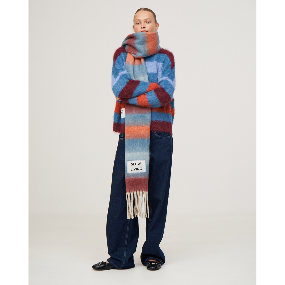 KNITWEAR BOXY STRIPES 'SLOW LIVING' - blue and burgundy mix
