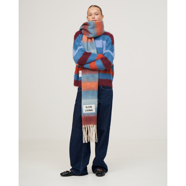 KNITWEAR BOXY STRIPES 'SLOW LIVING' - blue and burgundy mix