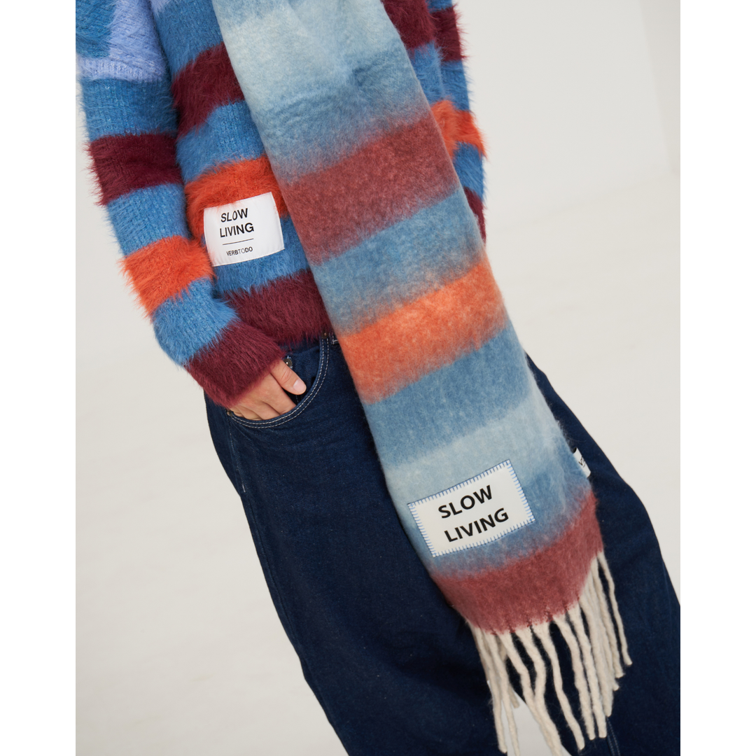 KNITWEAR BOXY STRIPES 'SLOW LIVING' - blue and burgundy mix