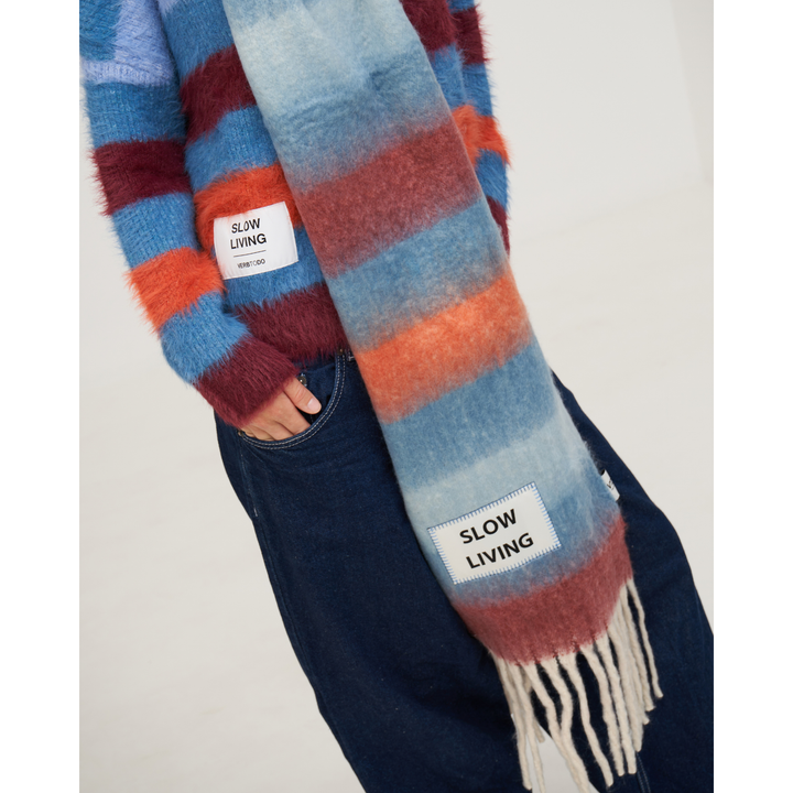 KNITWEAR BOXY STRIPES 'SLOW LIVING' - blue and burgundy mix