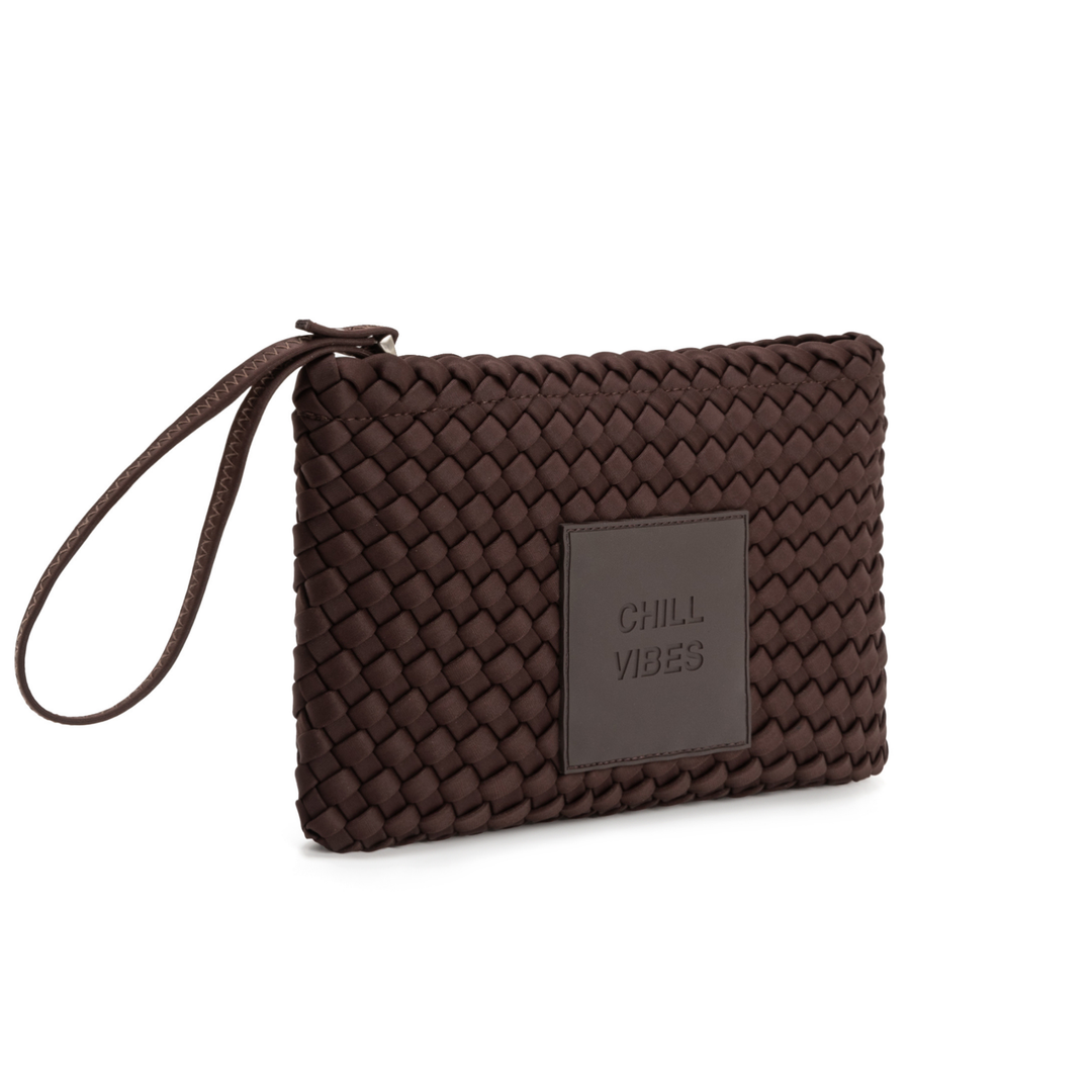 Pochette in neoprene 'CHILL VIBES' tinta unita - marrone