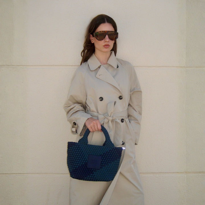 Neoprene SMALL BAG 'LIFE IS SIMPLE' two-tone bottle green and navy blue