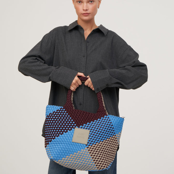 GRAND SAC en néoprène 'JUST MOVE' ton mixte - bleu & bordeaux & gris clair