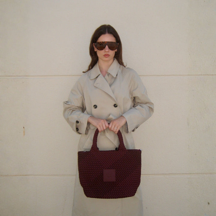 Neoprene LARGE BAG 'START NOW' two-tone burgundy and wine