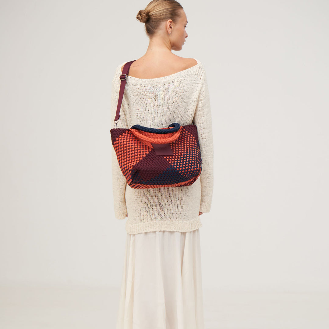 Borsa media in neoprene 'VISION & MISSION' tono misto - blu navy & bordeaux & arancione