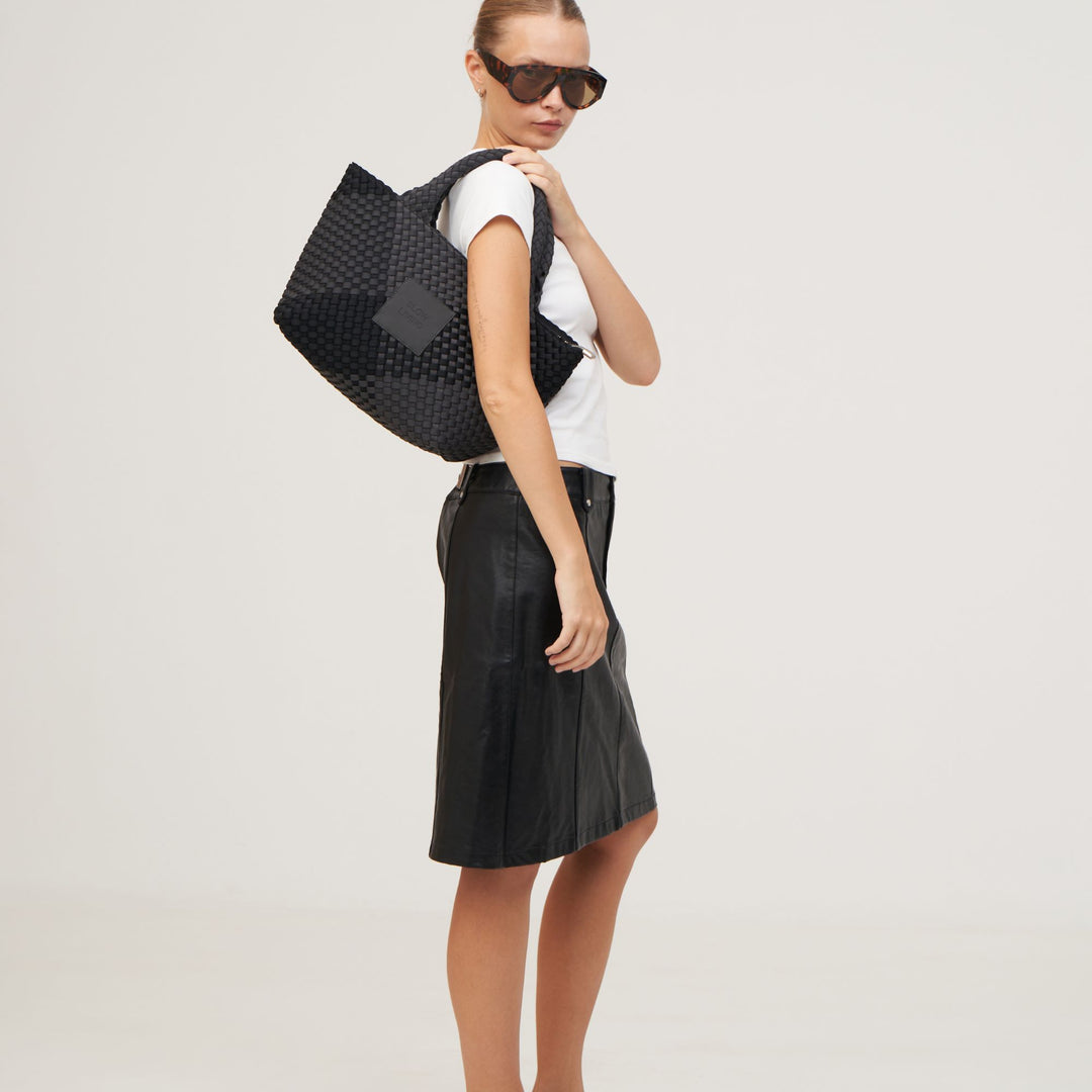 SAC MOYEN en néoprène 'SLOW LIVING' bicolore gris et noir