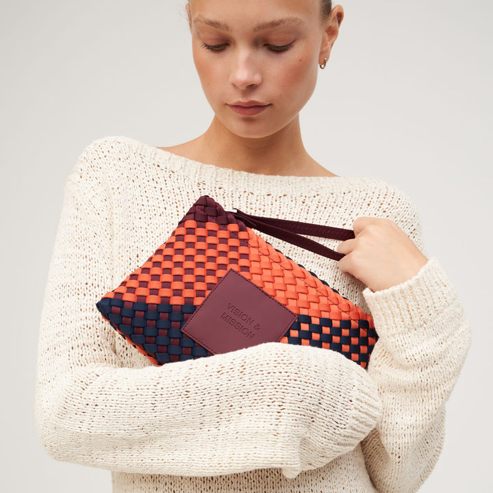 Pochette in neoprene 'VISION & MISSION' tono misto - blu navy & bordeaux & arancione