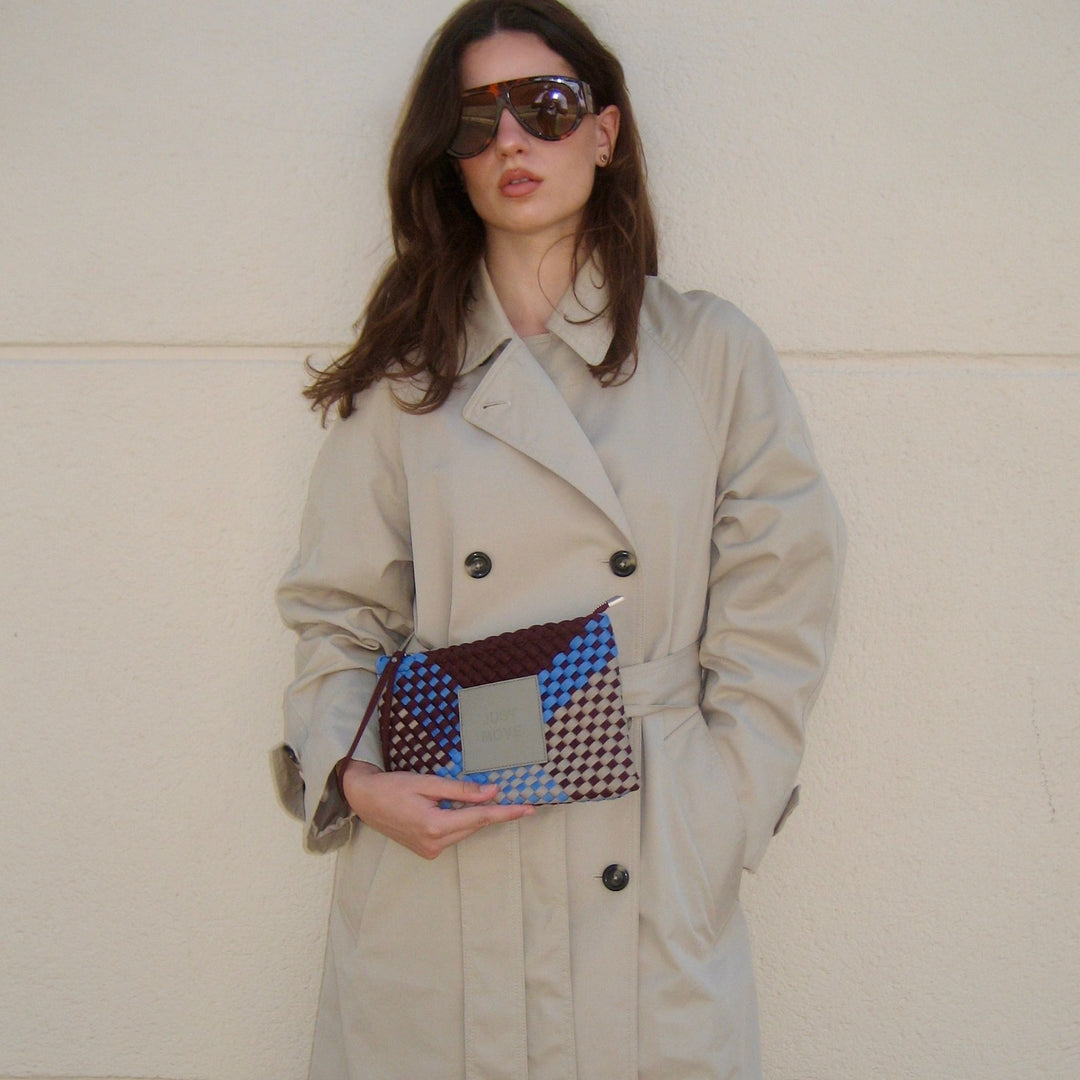 Neoprene Clutch Bag 'Just Move' Mixed Colors - Blue & Burgundy & Light Gray