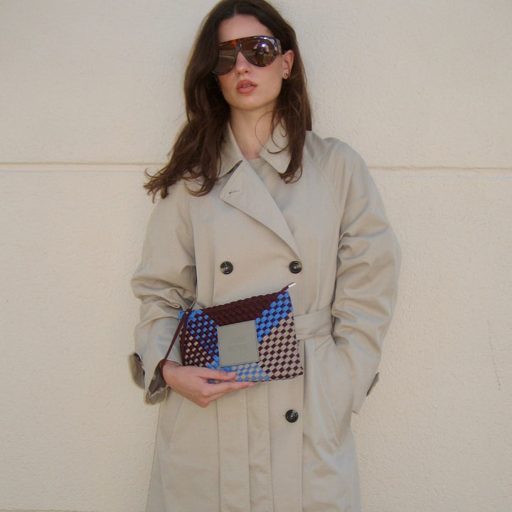 Neoprene Clutch Bag 'Just Move' Mixed Colors - Blue & Burgundy & Light Gray