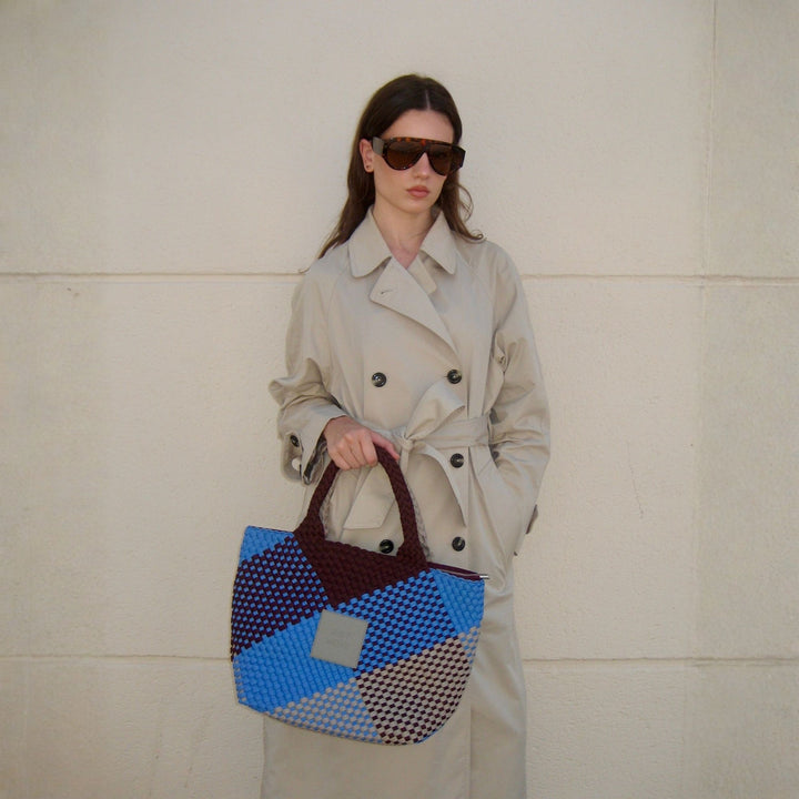Neoprene MEDIUM BAG 'JUST MOVE' mixed tones - blue & burgundy & light gray
