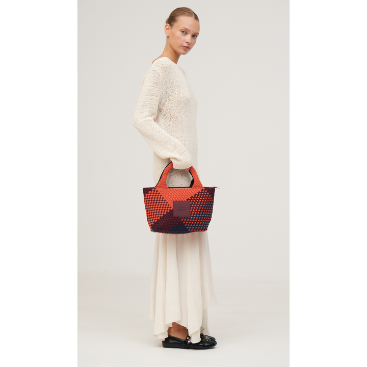 Borsa piccola in neoprene 'VISION & MISSION' tono misto - blu navy & bordeaux & arancione