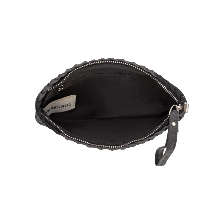 Pochette in neoprene 'SLOW LIVING' bicolore grigio e nero