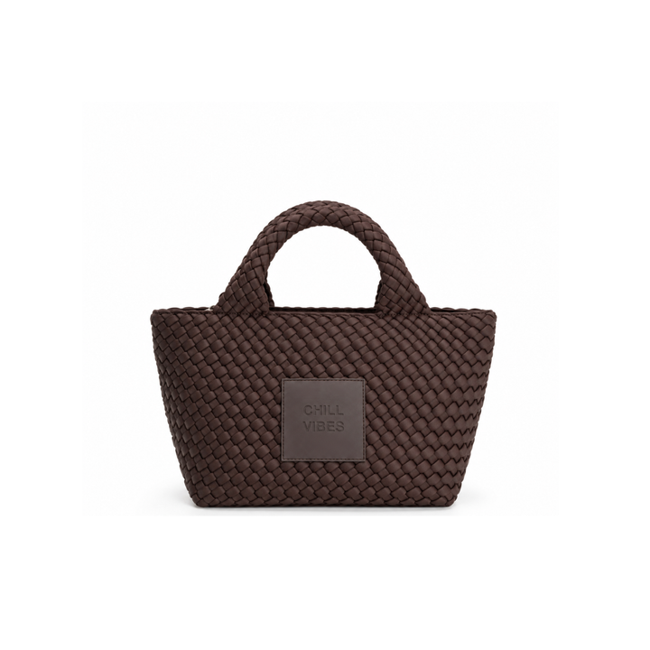 Borsa piccola in neoprene 'CHILL VIBES' tinta unita - marrone scuro