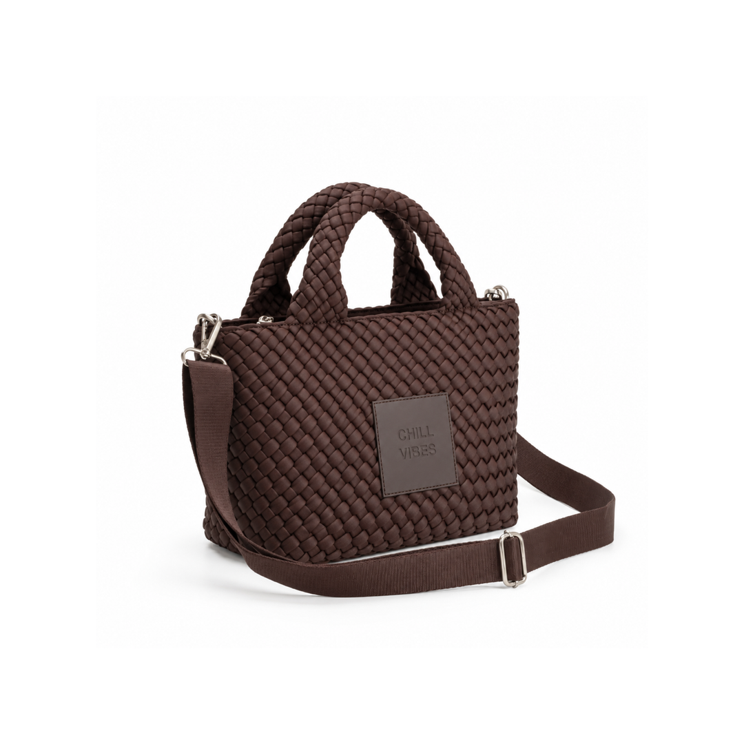 Borsa piccola in neoprene 'CHILL VIBES' tinta unita - marrone scuro