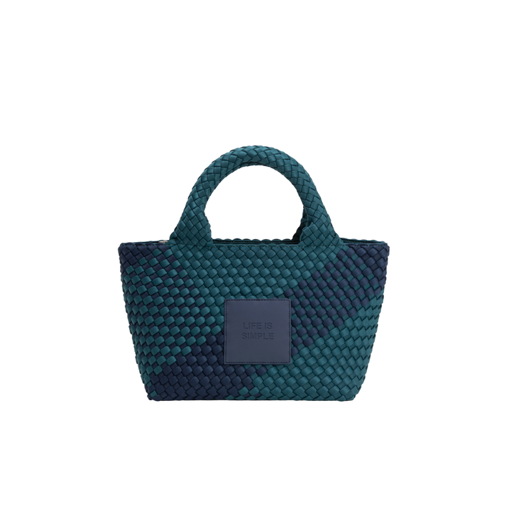 PETIT SAC en néoprène 'LIFE IS SIMPLE' bicolore vert bouteille et bleu marine