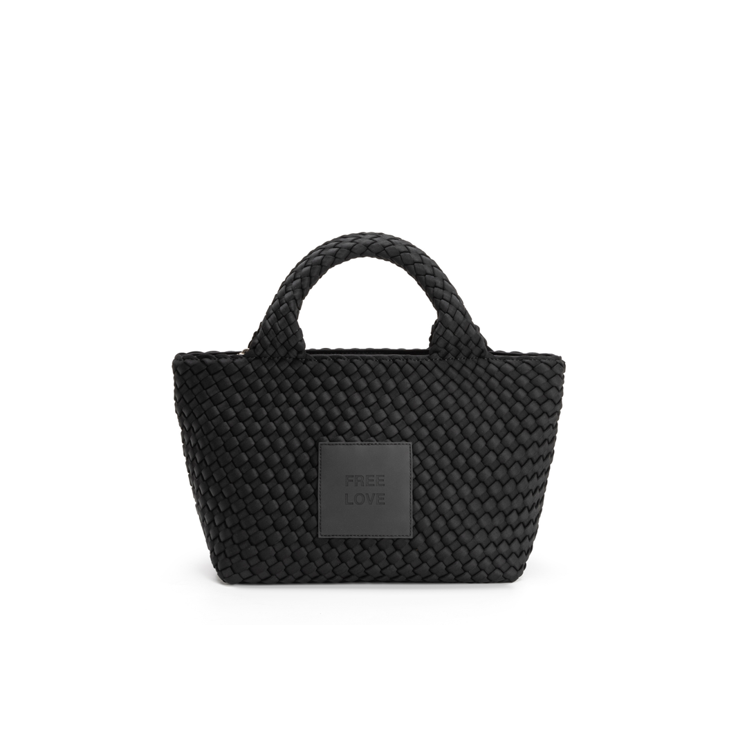 Borsa piccola in neoprene 'FREE LOVE' tinta unita - nero